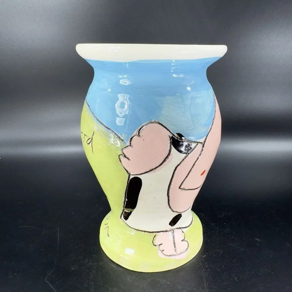 Sandra Magsamen Art Pottery Vase‎ Laugh Out Loud and Laugh Often Artist Signed